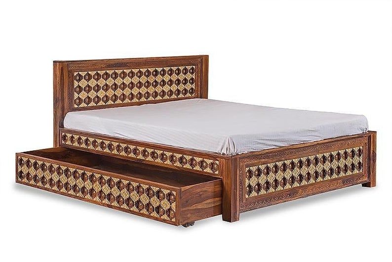 Mogra Antique Brass Work Solid Wood Brass Bed