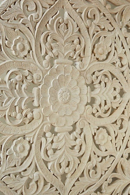 Dynasty hand carved Indian Solid wooden bed frame White