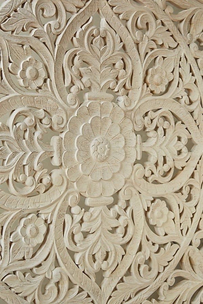 Dynasty hand carved Indian Solid wooden bed frame White