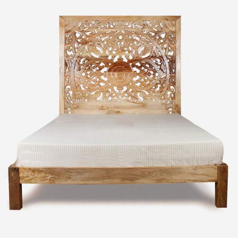 Estructura de cama de madera maciza india tallada a mano de la dinastía Natural