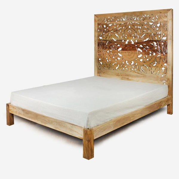 Estructura de cama de madera maciza india tallada a mano de la dinastía Natural