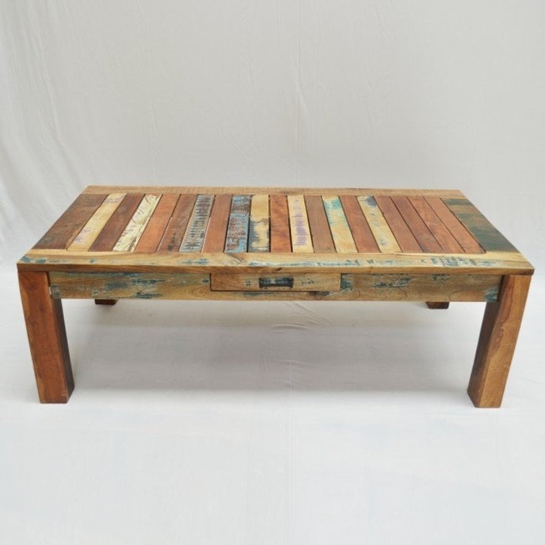 Mesa de centro rectangular de madera reciclada Nirvana