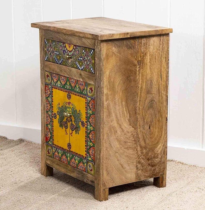 Hand Painted Wooden Bedside Table and Cabinet