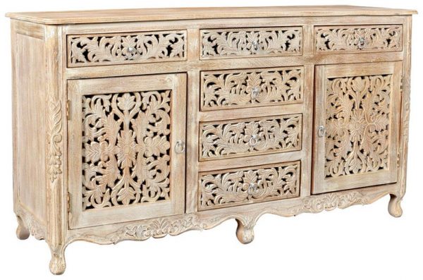 Hand carved Indian solid wooden Nadia 6 drawers combo dresser