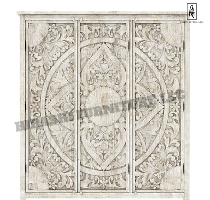ILANO Hand - carved Solid Mango Wood 3 - door Armoire - HF Commercial Furniture