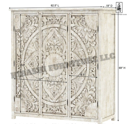 ILANO Hand - carved Solid Mango Wood 3 - door Armoire – handcrafted solid wood furniture