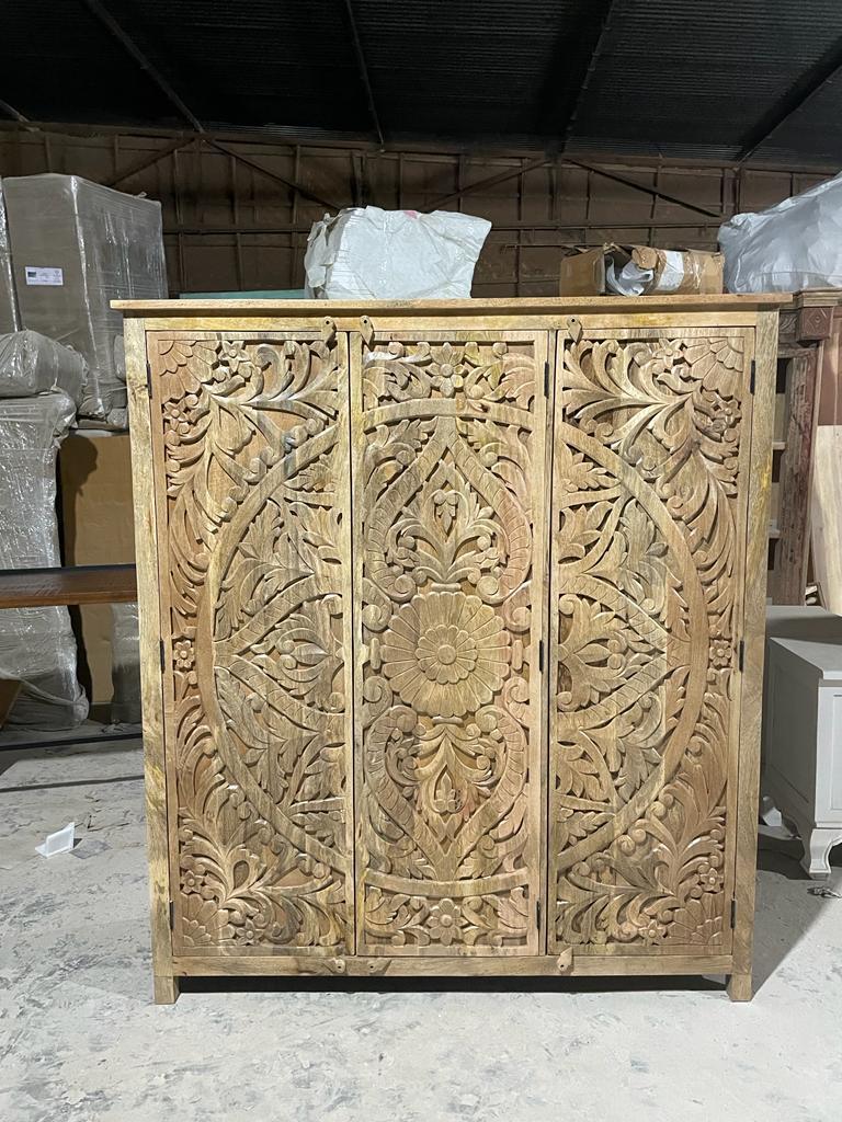 ILANO Hand - carved Solid Mango Wood 3 - door Armoire – handcrafted solid wood furniture