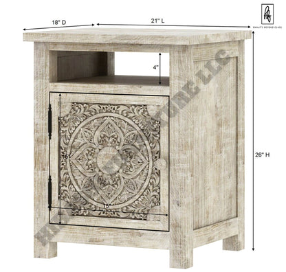 ILANO Weathered Hand - carved Solid Mango Wood Nightstand – handcrafted solid wood furniture