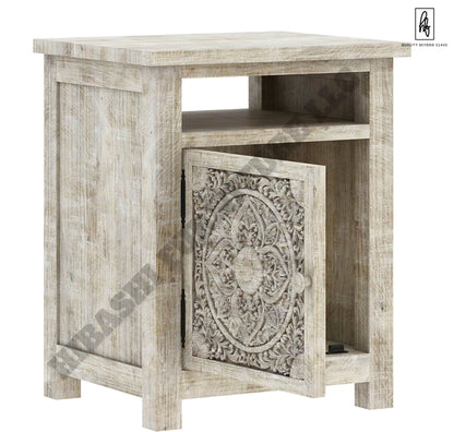 ILANO Weathered Hand - carved Solid Mango Wood Nightstand – handcrafted solid wood furniture
