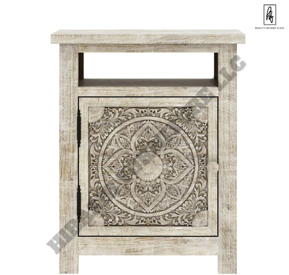 ILANO Weathered Hand - carved Solid Mango Wood Nightstand – handcrafted solid wood furniture