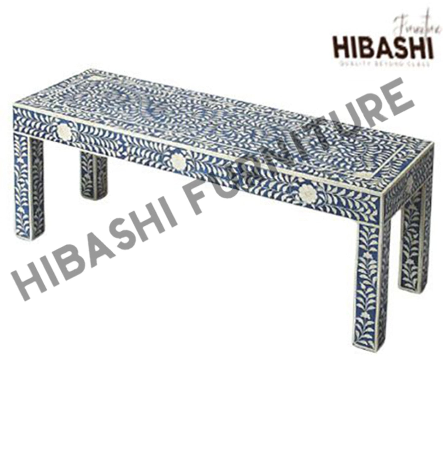 IMAHE Bone Inlay Blue Bone Inlay Bench, Foot End by Hibashi Furniture – handcrafted solid wood furniture made in India