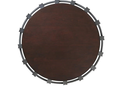 INDANG Metal Frame Round Cage Slate Accent Coffee Table – handcrafted solid wood furniture