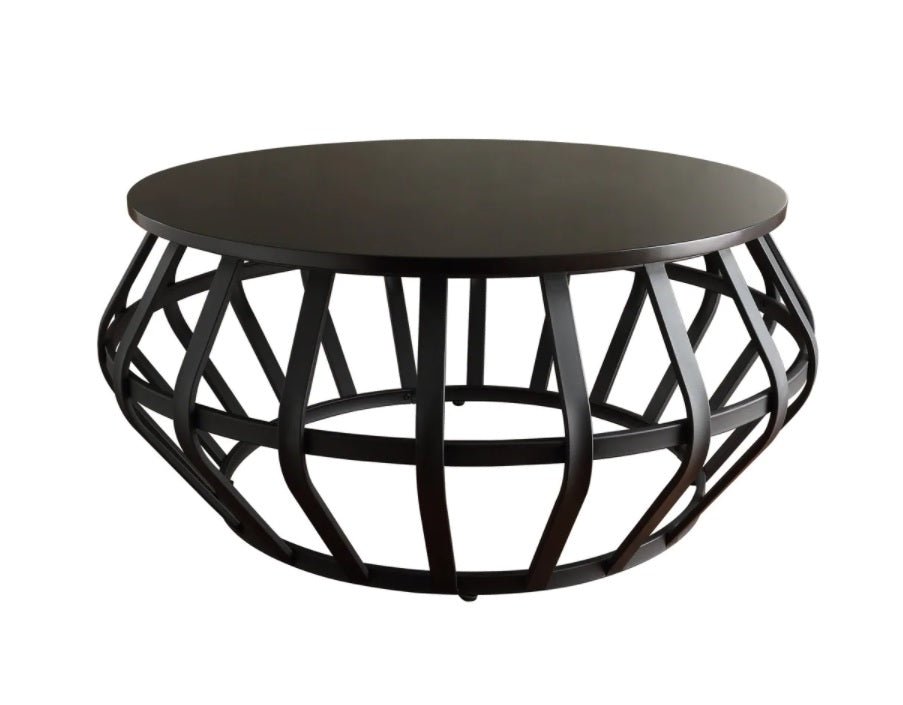 INDANG Metal Frame Round Cage Slate Accent Coffee Table – handcrafted solid wood furniture