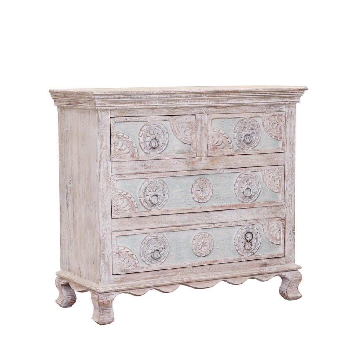 India Hand Carved Florentine Wood 4 Dresser by Hibashi Furniture – handcrafted solid wood furniture made in India