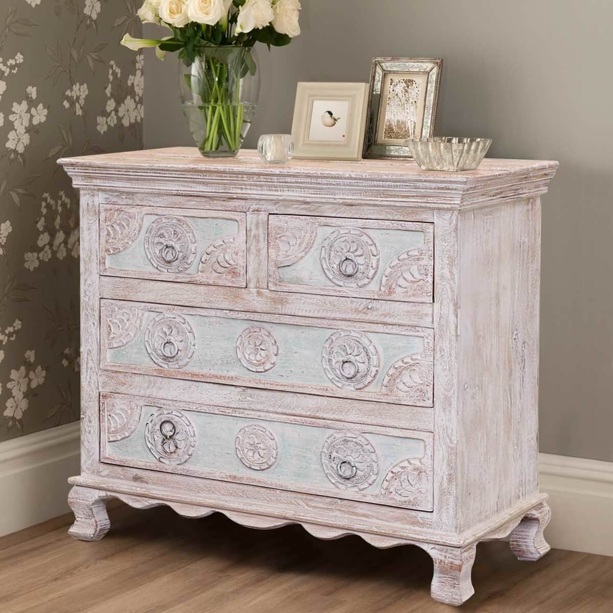 India Hand Carved Florentine Wood 4 Dresser by Hibashi Furniture – handcrafted solid wood furniture made in India