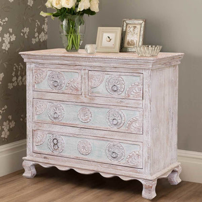 India Hand Carved Florentine Wood 4 Dresser by Hibashi Furniture – handcrafted solid wood furniture made in India