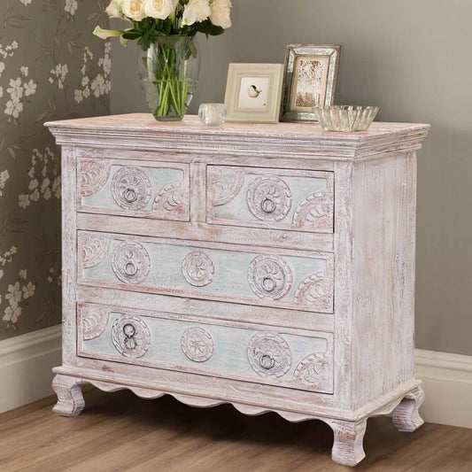 India Hand Carved Florentine Wood 4 Dresser by Hibashi Furniture – handcrafted solid wood furniture made in India