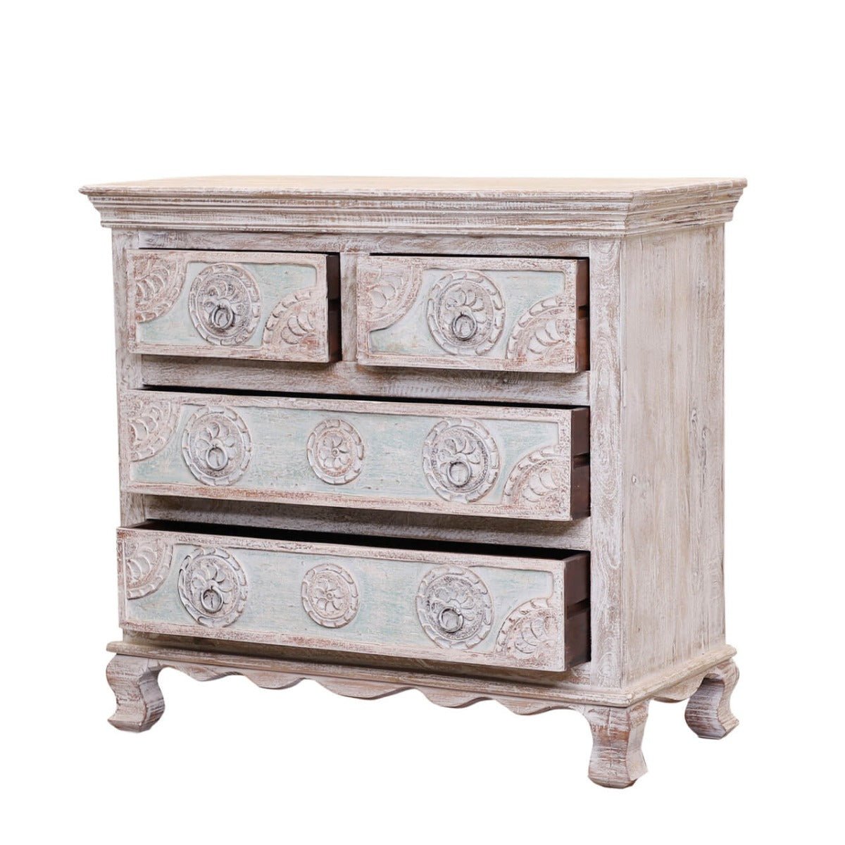 India Hand Carved Florentine Wood 4 Dresser by Hibashi Furniture – handcrafted solid wood furniture made in India