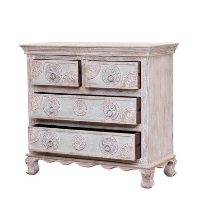 India Hand Carved Florentine Wood 4 Dresser by Hibashi Furniture – handcrafted solid wood furniture made in India