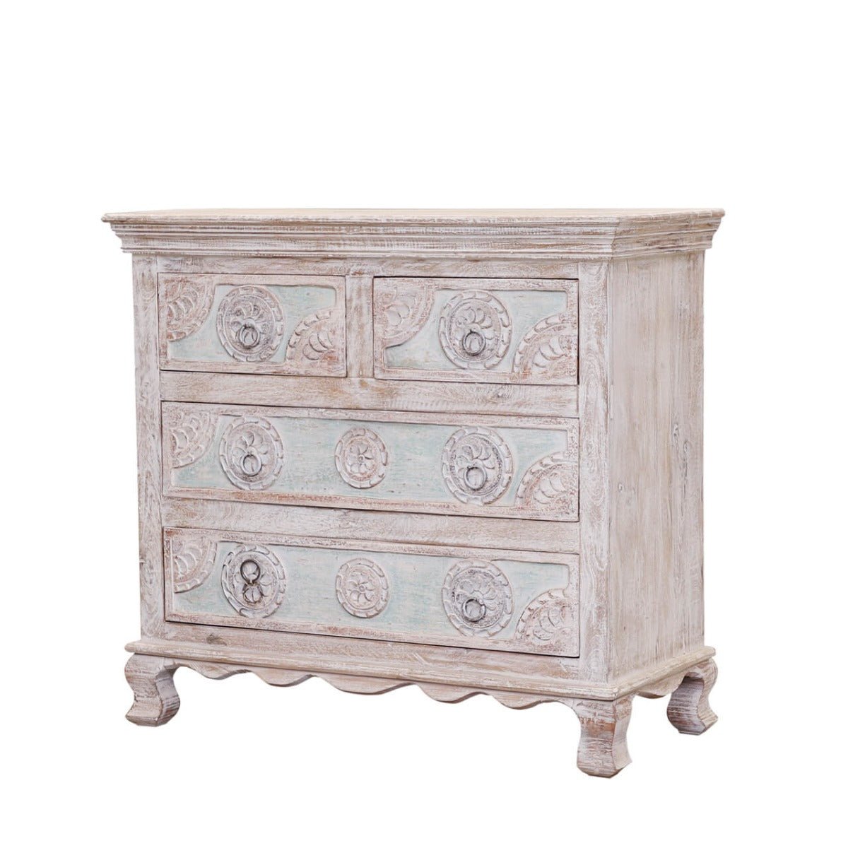 India Hand Carved Florentine Wood 4 Dresser by Hibashi Furniture – handcrafted solid wood furniture made in India