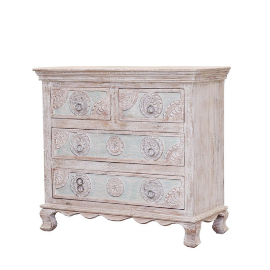 India Hand Carved Florentine Wood 4 Dresser by Hibashi Furniture – handcrafted solid wood furniture made in India