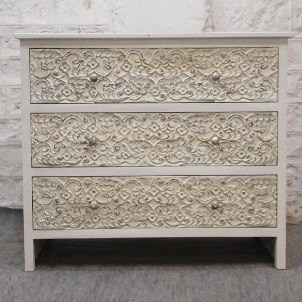 India Handcarved Mango Wood 3 Drawer Dresser – handcrafted solid wood furniture