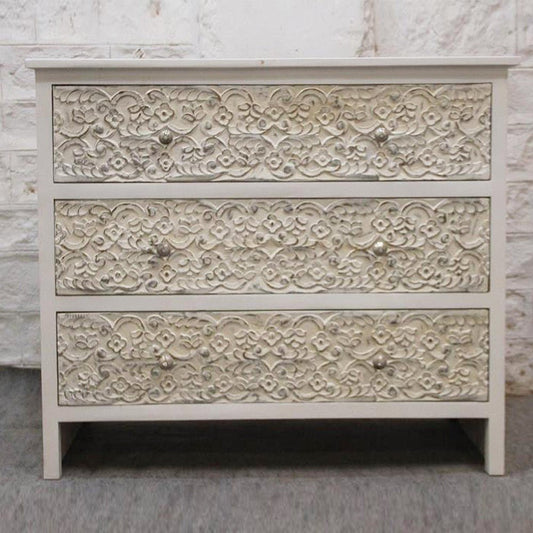 India Handcarved Mango Wood 3 Drawer Dresser by Hibashi Furniture – handcrafted solid wood furniture made in India