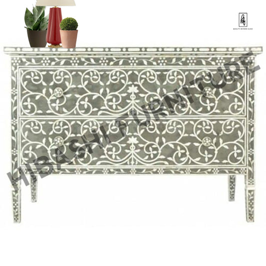 Indian Floral Accent Bone Inlay Sideboard by Hibashi Furniture – handcrafted solid wood furniture made in India