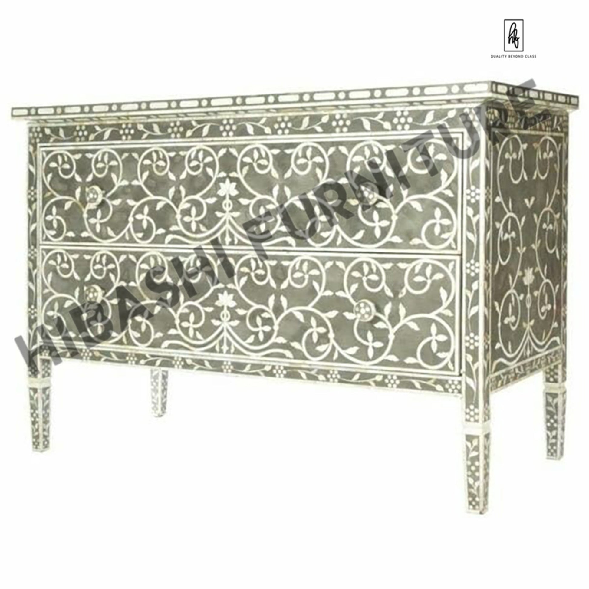 Indian Floral Accent Bone Inlay Sideboard – handcrafted solid wood furniture
