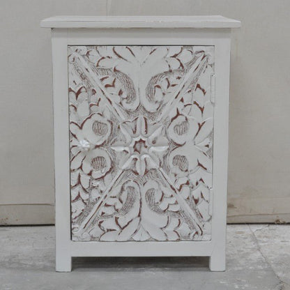 Indian Floral Design Hand Carved Wooden Bedside Table/ Hand Made Nightstand – handcrafted solid wood furniture