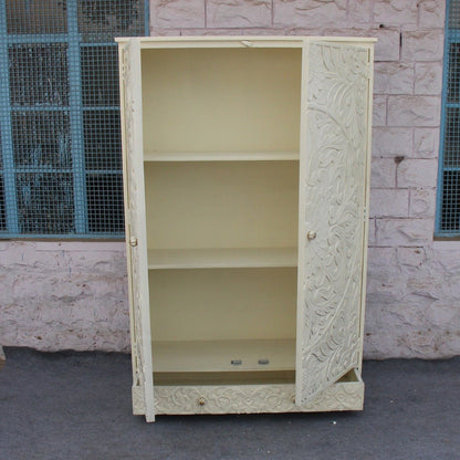 Indian Hand Carved Floral Design Solid Wooden Wardrobe/ Armoire – handcrafted solid wood furniture