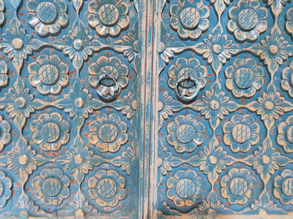 Indian hand carved floral small buffet sideboard storage cabinet – handcrafted solid wood furniture