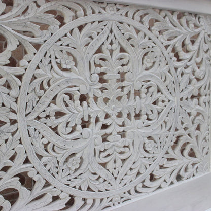 Indian Hand Carved wooden High Headboard Canopy Bed Frame – handcrafted solid wood furniture