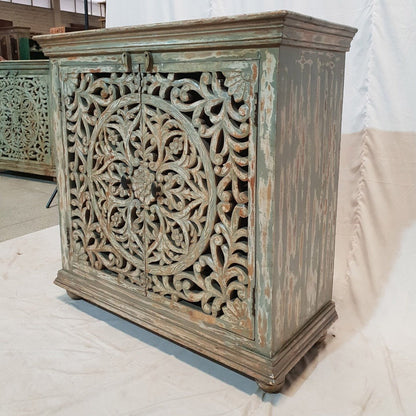 Indian Rustic Hand Carved Doors Buffet Sideboard – handcrafted solid wood furniture