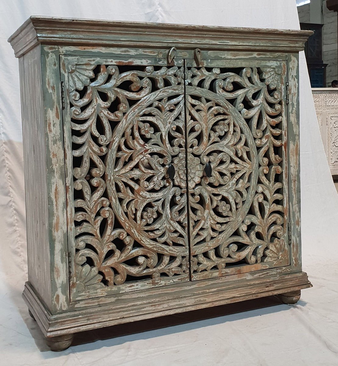 Indian Rustic Hand Carved Doors Buffet Sideboard – handcrafted solid wood furniture