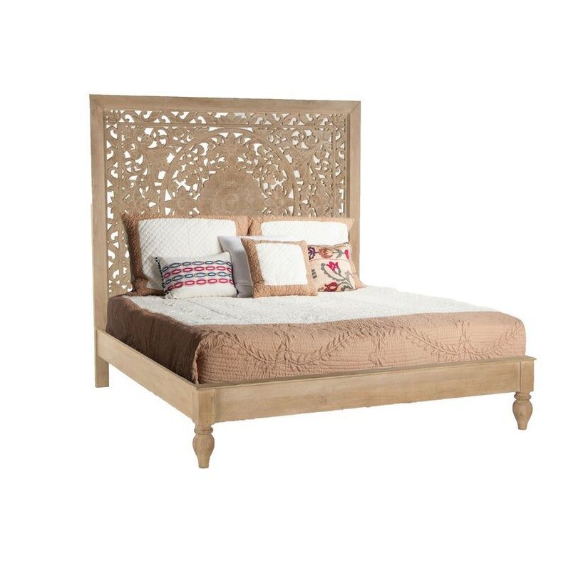 Indian Style Round Flower Designer Bed and Headboard. – handcrafted solid wood furniture