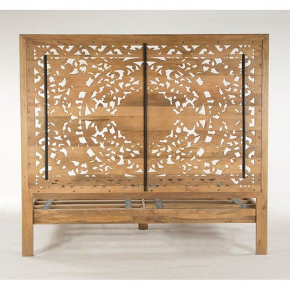 Indian Style Round Flower Designer Bed and Headboard. – handcrafted solid wood furniture
