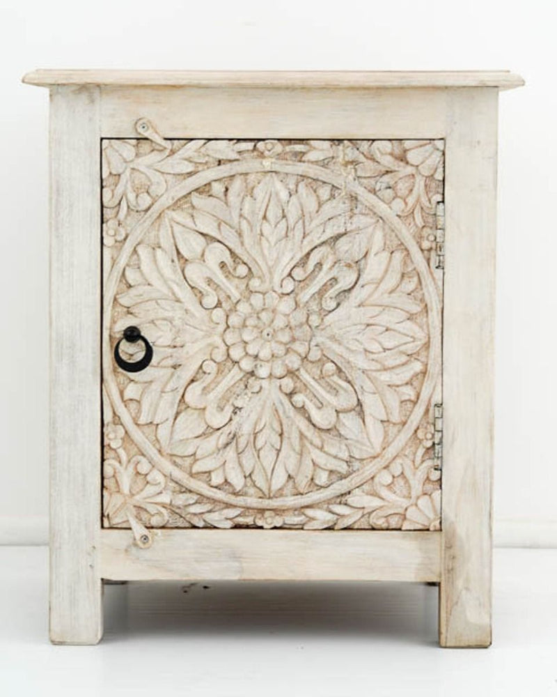 DAHLIA MIndian Wooden Hand Carved Bedside Cabinet