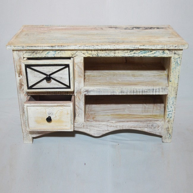 Reclaimed Timber Wood White TV Unit Small