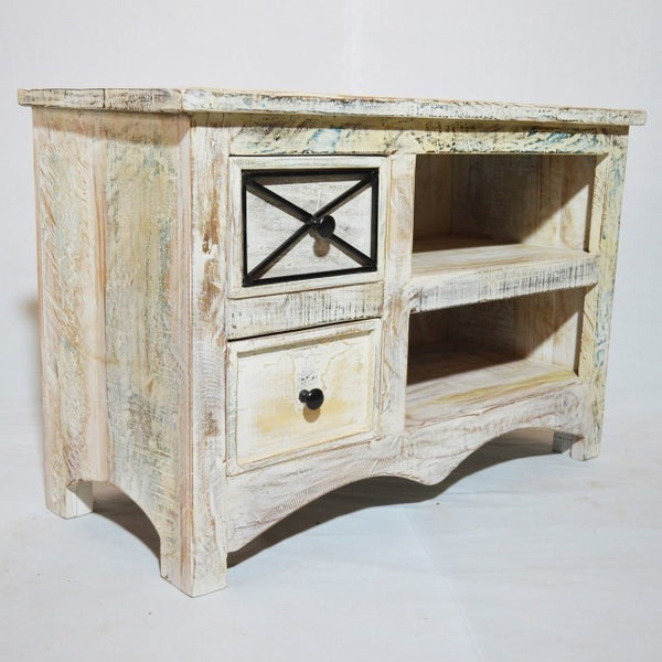 Reclaimed Timber Wood White TV Unit Small