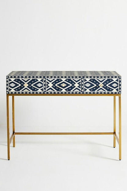 Ivory Bone Inlaid Wooden Console Table, Bone Inlay Office Desk by Hibashi Furniture – handcrafted solid wood furniture made in India