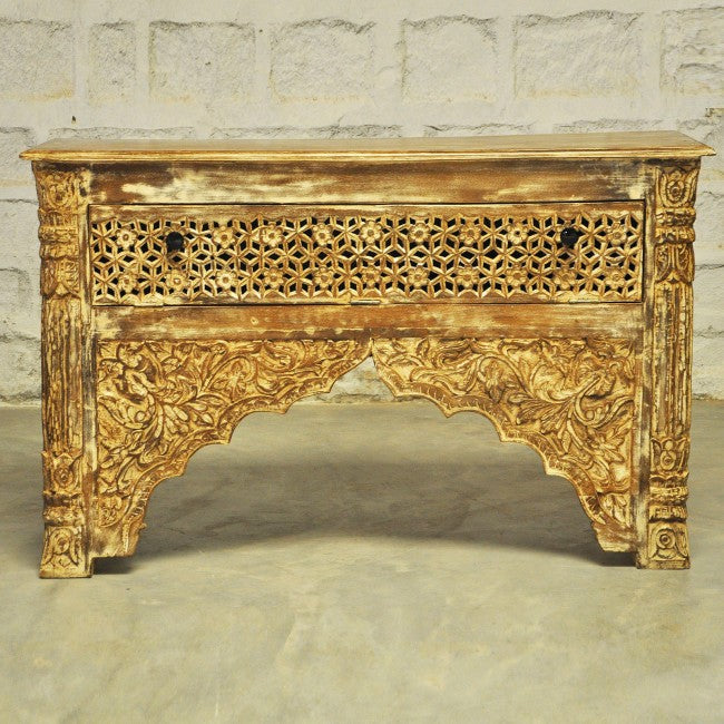 Mesa de recibidor tallada estilo Mehrab con un cajón