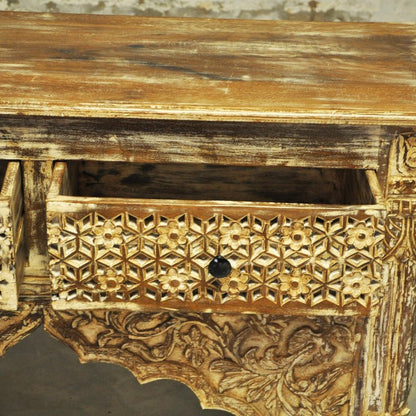 Mehrab Style Carved Hall Table with Drawers