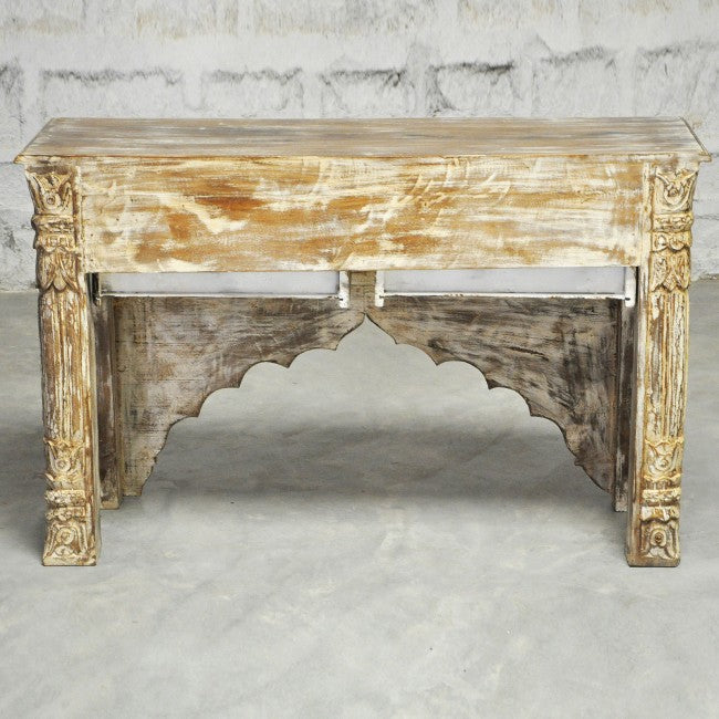 Mesa consola tallada estilo Mehrab/Mesa de recibidor con cajones - Lavado color crema
