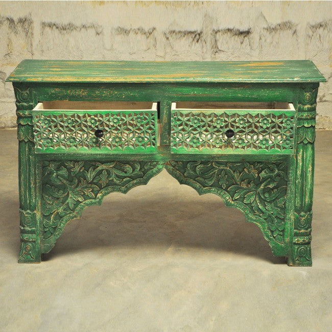 Mesa de salón estilo Mehrab tallada con cajones