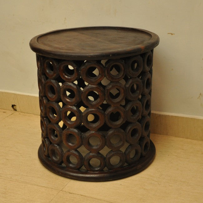 Hand Carved Round Wooden Coffee Table Small