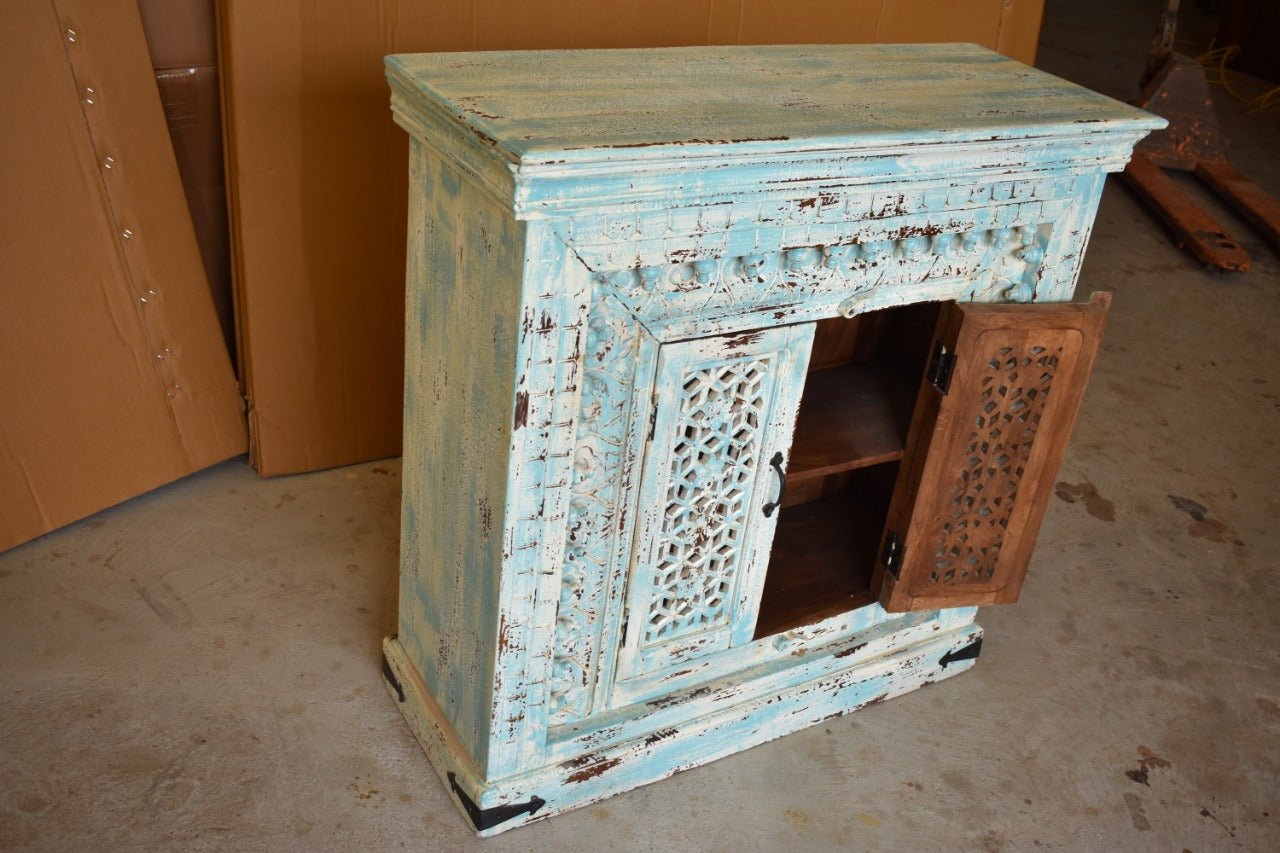 Jali Design Hand Carved Small Sideboard, Table Cabinet, Hall Table, Storage Cabinet—handcrafted solid wood furniture