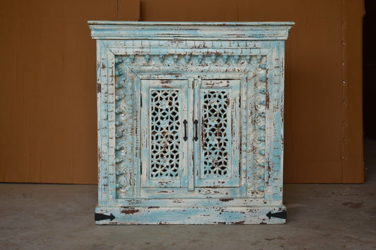 Jali Design Hand Carved Designer Small Sideboard, Table Cabinet, Hall Table, Storage Cabinet. by Hibashi Furniture – handcrafted solid wood furniture made in India