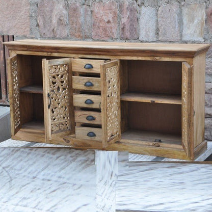 Jali Sideboard - Solid Wood Chest of 5 Drawers Storage Cabinet – handcrafted solid wood furniture