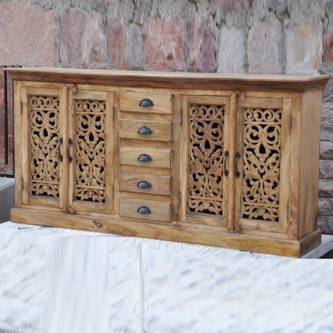 Jali Sideboard - Solid Wood Chest of 5 Drawers Storage Cabinet – handcrafted solid wood furniture